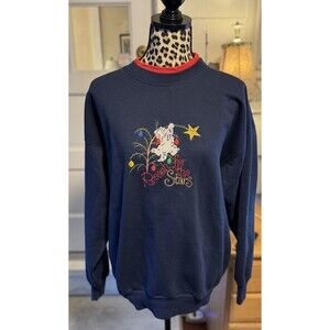 Vintage MC Sportswear Christmas Kitten Crew Neck Sweatshirt Women's Size L Blue